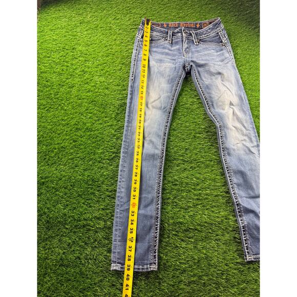 Rock Revival Adele Skinny Jeans Women 28 Blue Stretch Fleur Pocket Denim Y2K EUC - Picture 7 of 12